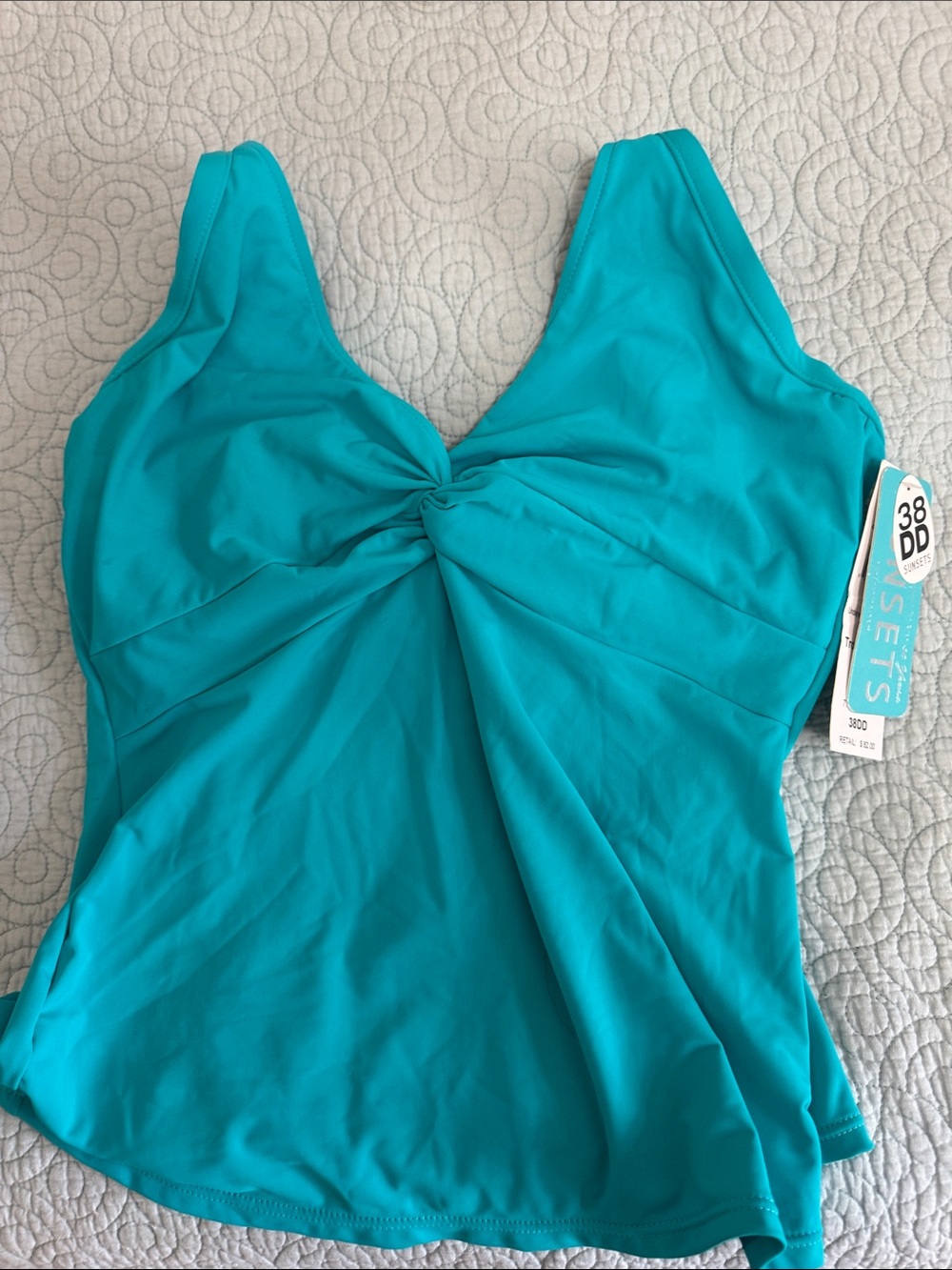 Sunsets Twist-Front Teal Tankini Top - Size 38DD